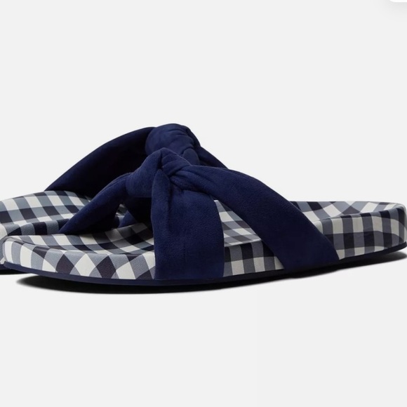 DRAPER JAMES STELLA SLIDES WOMENS SZ 7.5 NAVY & WHITE PLAID GINGHAM SANDAL - Picture 3 of 10